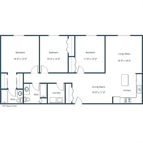 Floor plan Three Bedroom 32C