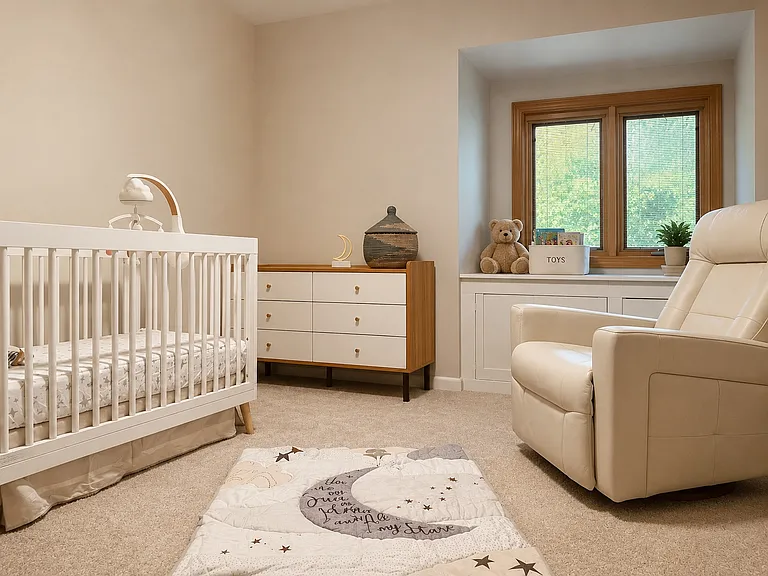 Upper level bedroom with built in storage