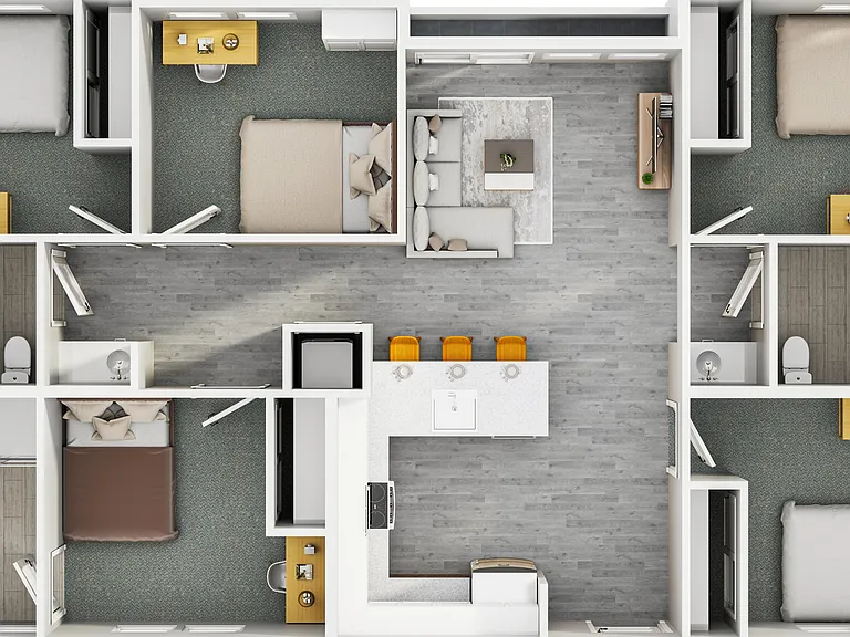 Explore this spacious floor plan designed for modern family living, with ample bedrooms and a sleek kitchen. Explore this spacious floor plan designed for modern family living, with ample bedrooms and a sleek kitchen.