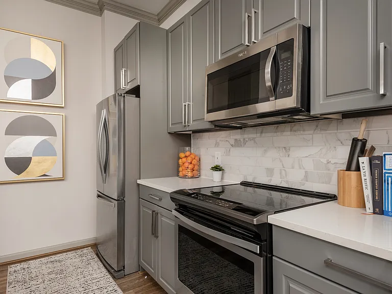 Gourmet Kitchen with Stainless Steel Appliances at The Hendry Apartments