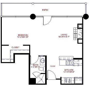 Floor plan Studio 0x1 558-882 SF