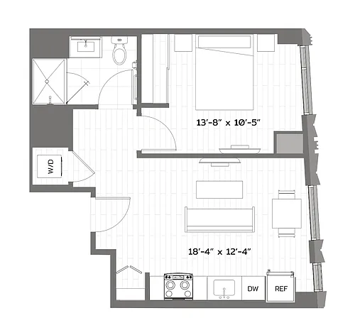 Floor plan 1 Bed/1 Bath-T-A4