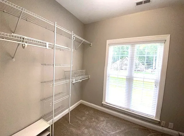 Walk-in closet off of the main bedroom, includes shelving