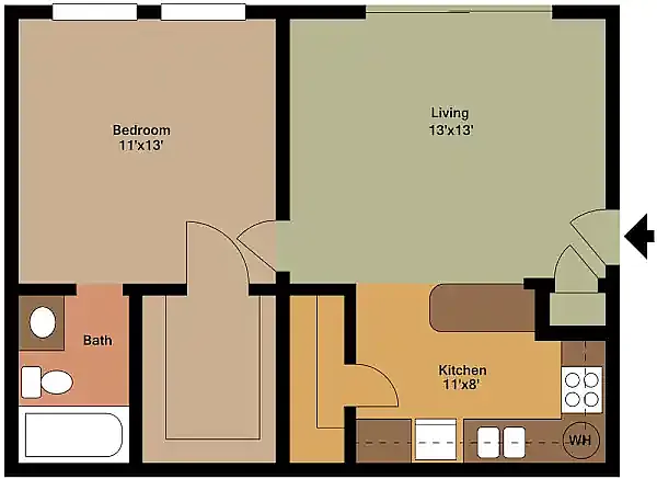 Floor plan 1BD 1BA