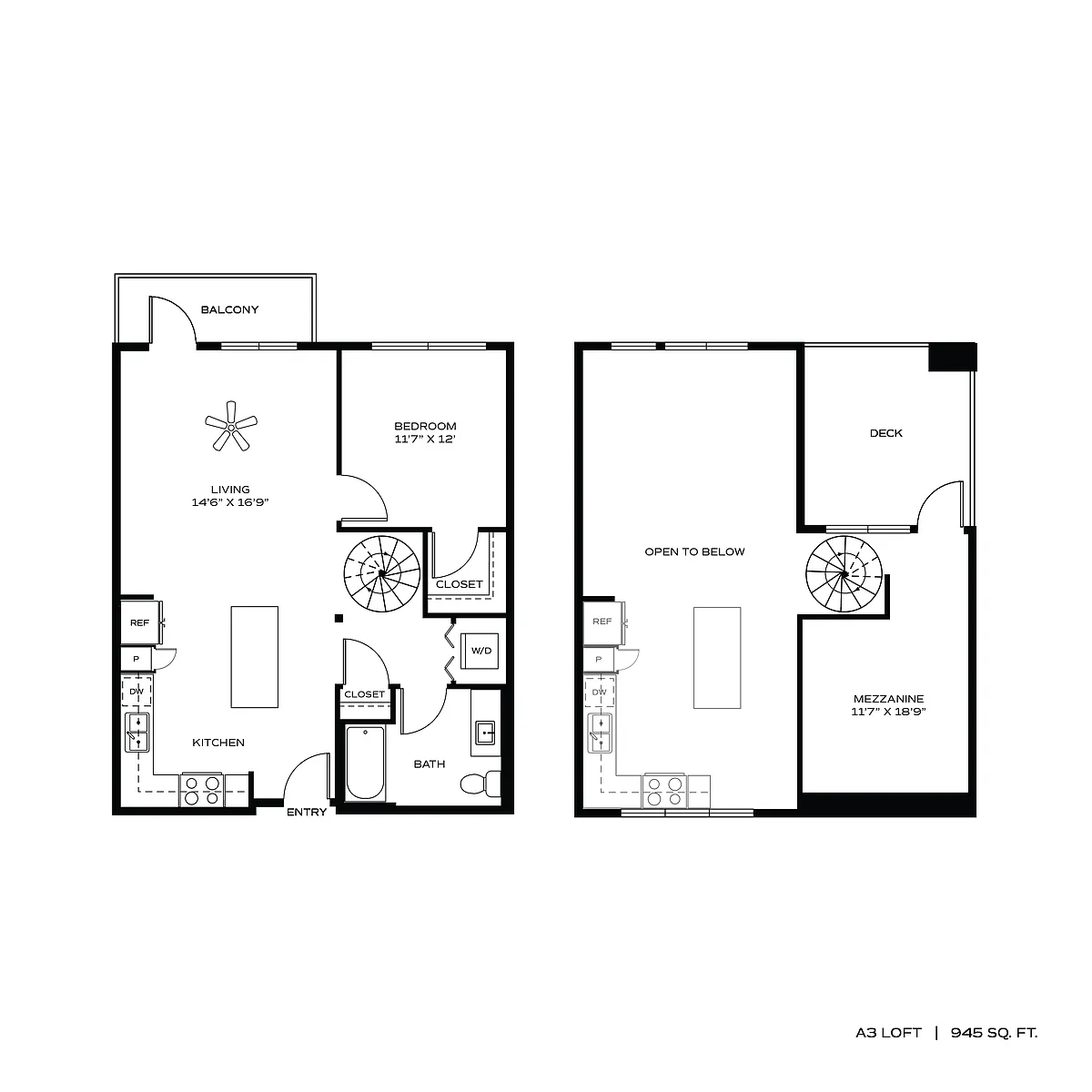 Floor plan 1BR/1BA A3 LOFT