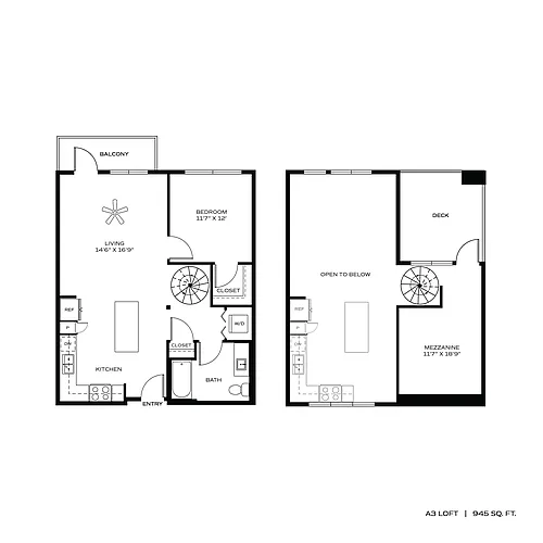 Floor plan 1BR/1BA A3 LOFT