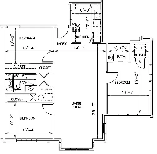 Floor plan 3 Bedrooms 2 Bathrooms