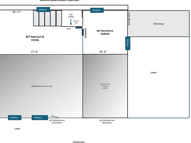 Lower level floor plan with garage, entry and foyer