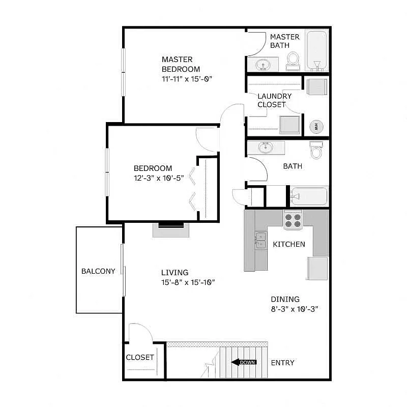 Floor plan 2 Bedroom 2 Bathroom - Upper