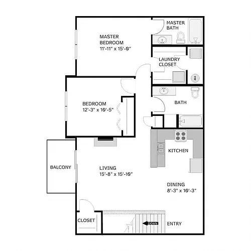 Floor plan 2 Bedroom 2 Bathroom - Upper