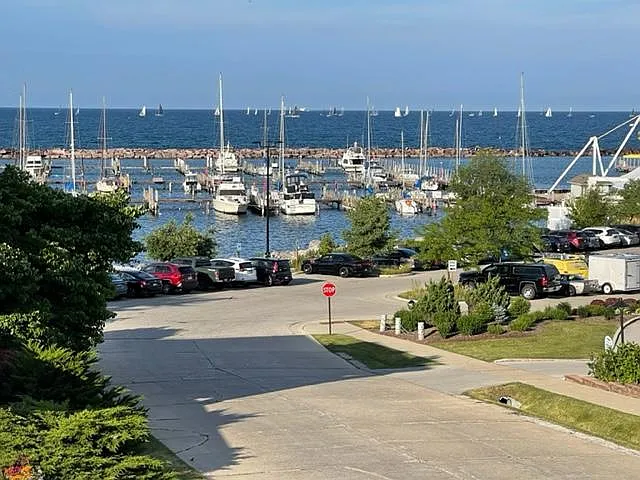 Lake view to the east. South Shore Yacht Club docks.