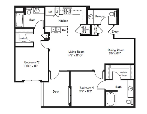 Floor plan 2 Bed 2.5 Bath Plan D