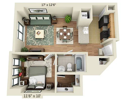 Floor plan 1 BEDROOM TOWER (A1M)