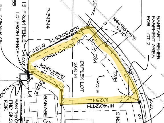 Photo clip of a portion of the survey to show lot dimensions.>