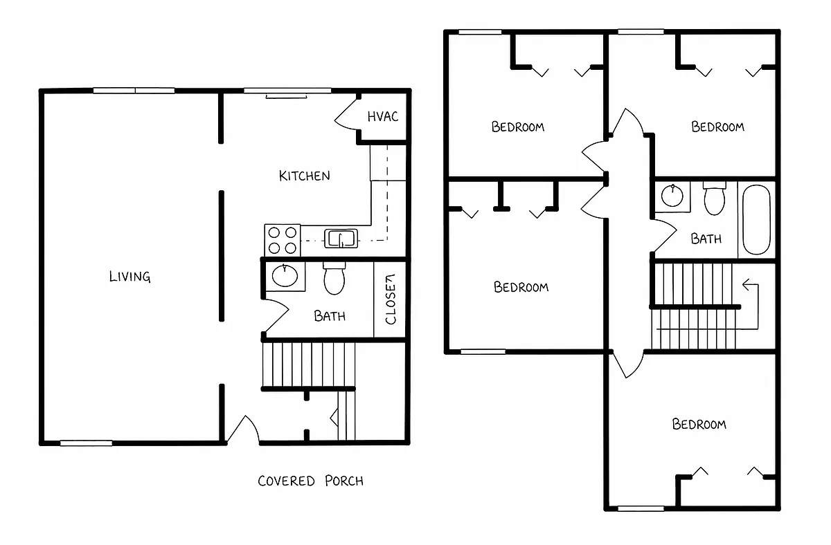 Floor plan Four Bedroom 1.5 Bath Townhome