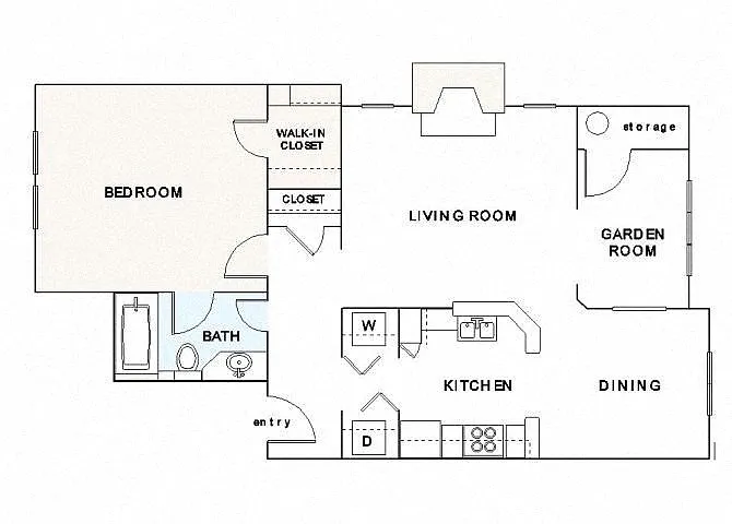 Floor plan A2 One Bedroom One Bath Sunroom