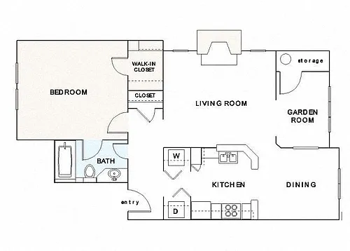 Floor plan A2 One Bedroom One Bath Sunroom