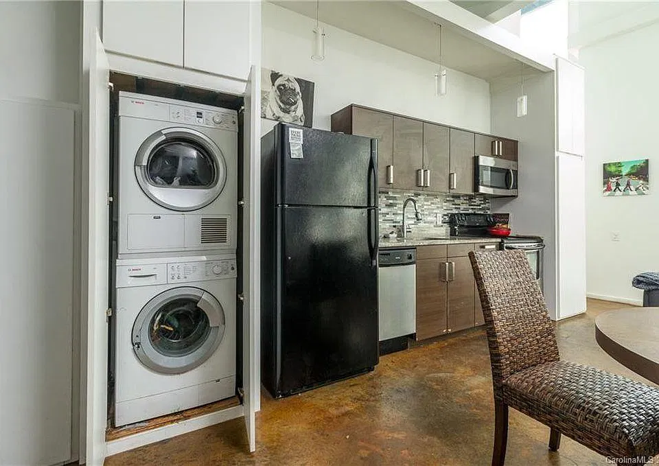 Includes stackable washer and dryer.