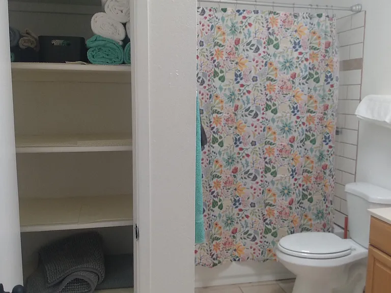bath with large cabinet
