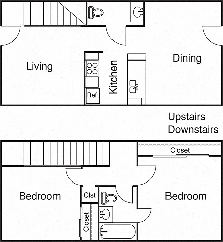 Floor plan 2 Bedroom 1.5 Bathroom Townhome