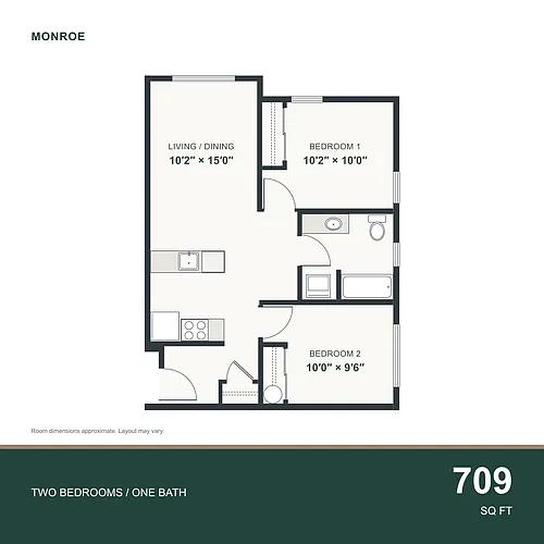 Floor plan Two Bedroom One Bath