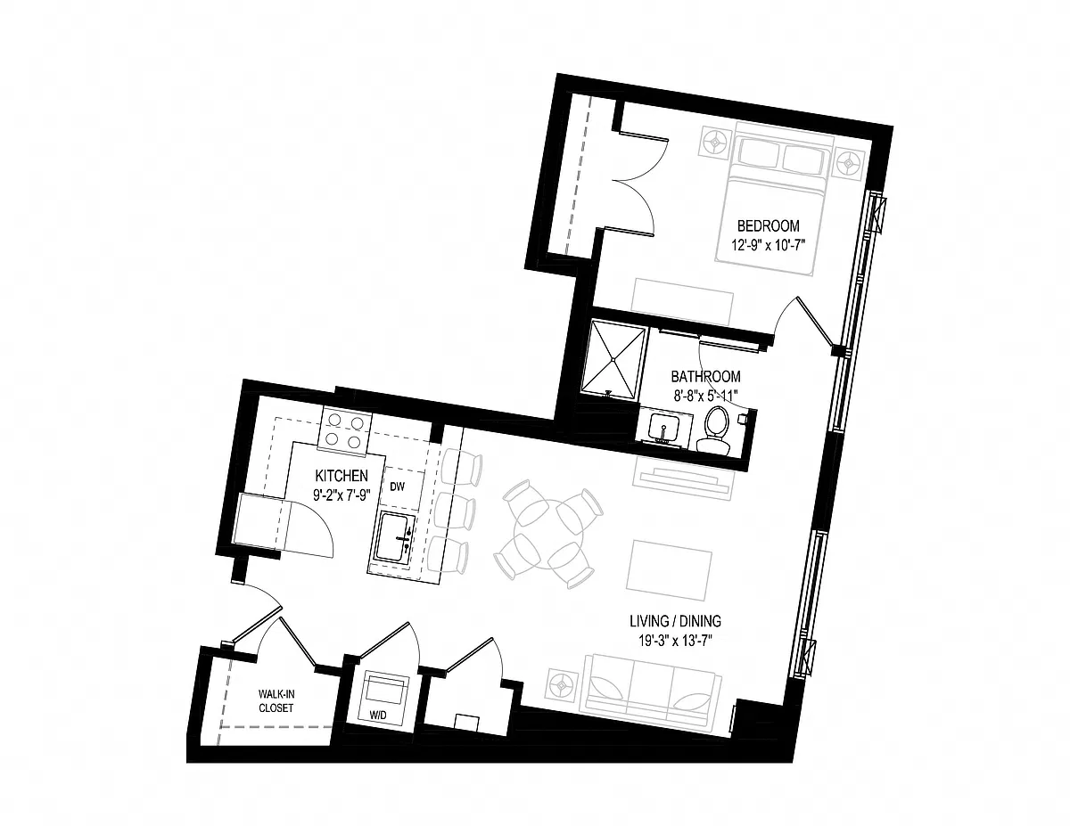 Floor plan 1 Bed/1 Bath-1E