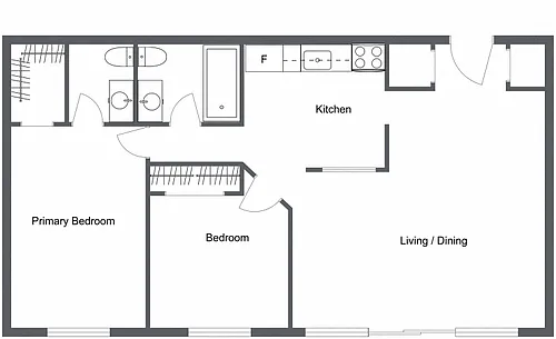 Floor plan 2 Bedroom 1.5 Bath