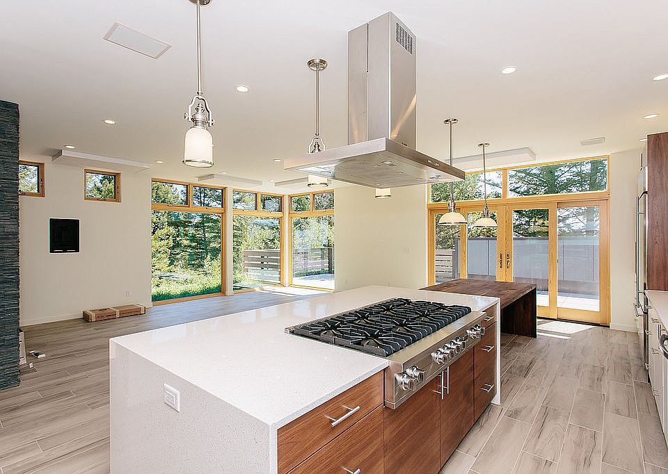 Kitchen, dining and living