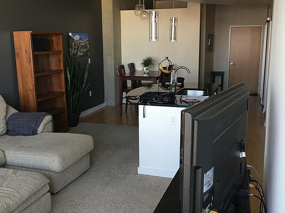 Living room, kitchen, dining area