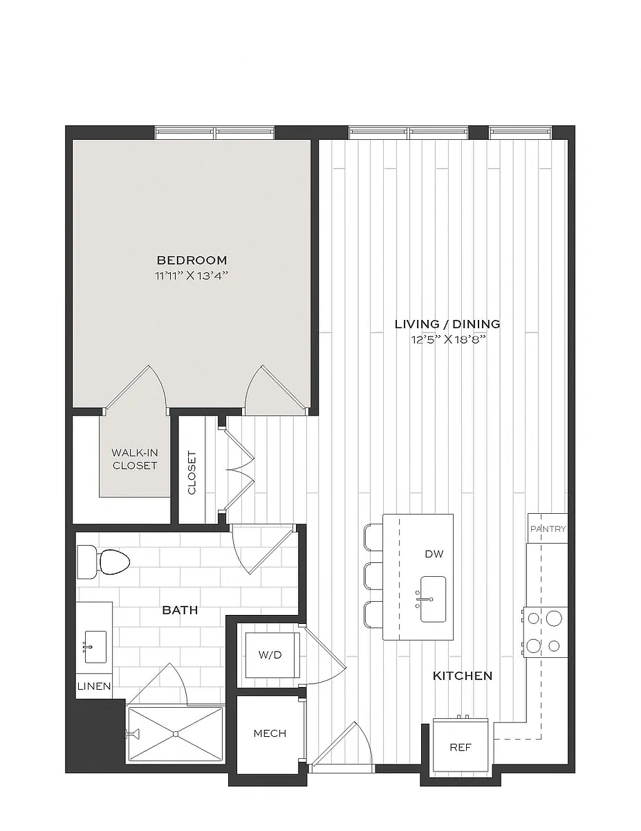 Floor plan 1 Bed/1 Bath-A2A