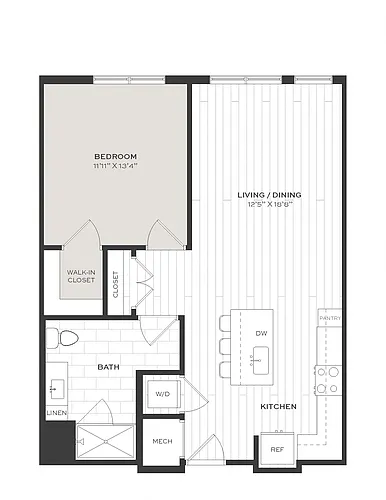 Floor plan 1 Bed/1 Bath-A2A
