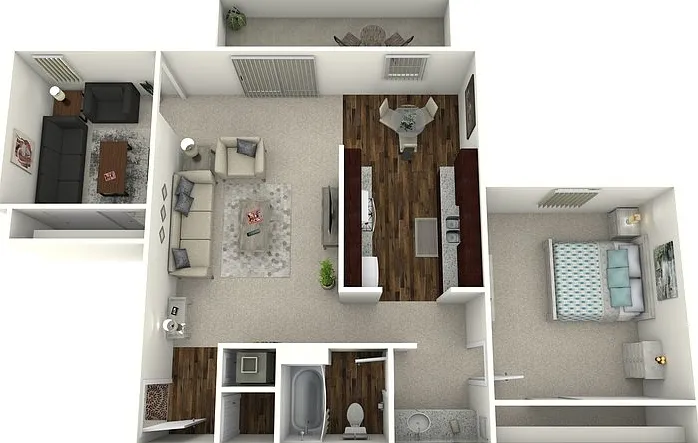 Timbers- 1 Bed 1 Bath with Den Floorplan Diagram