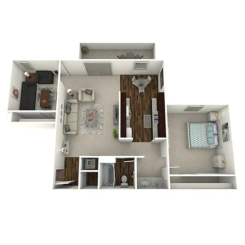 Floor plan Timbers- 1 Bed 1 Bath with Den