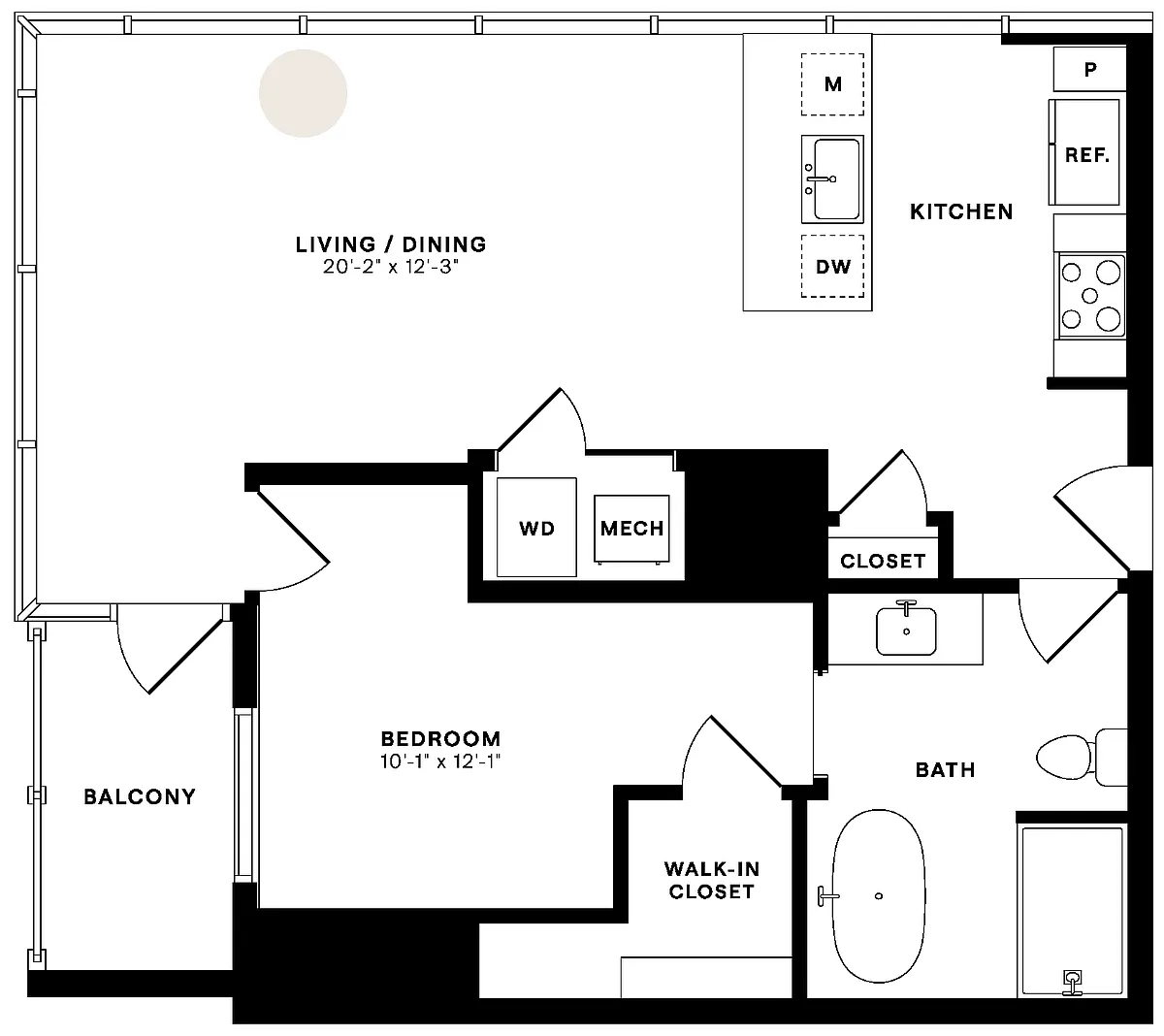 Floor plan 1 Bed/1 Bath-1B