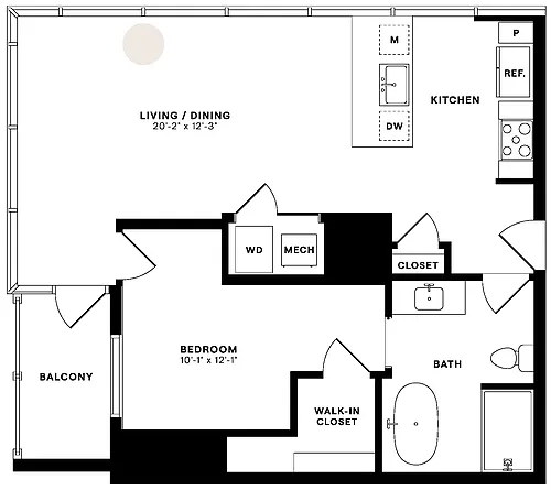 Floor plan 1 Bed/1 Bath-1B