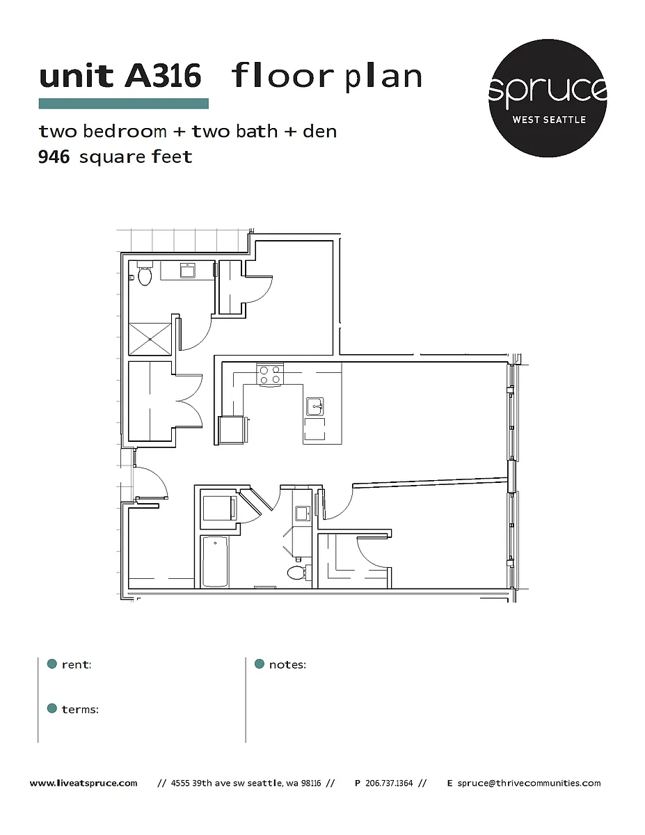Floor plan 2x2 + Den - A316