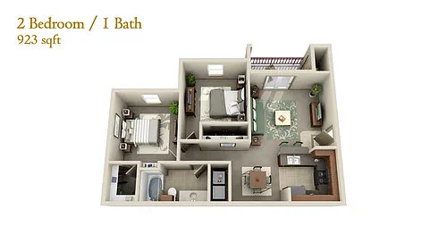 Floor plan B1 - Two Bedroom One Bath