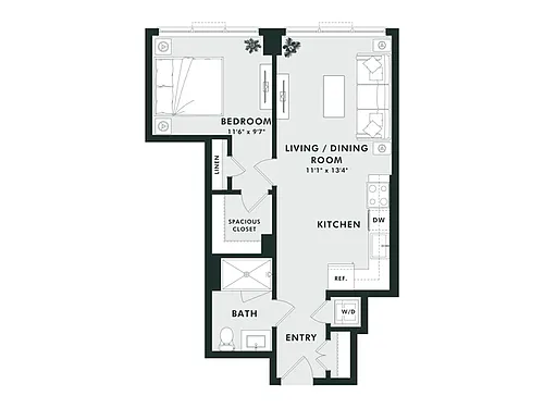 Floor plan B11 | 1 Bed | 1 Bath