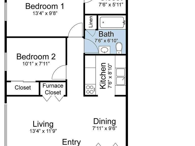 2 Bedroom, 1 Bath 2 Bedroom, 1 Bath