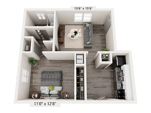 Floor plan 1 Bedroom 1B