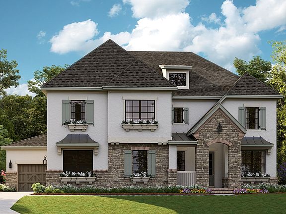 Tiburon C - French Cottage 3-Car Side Load Garage, black windows Note Renderings may show optio