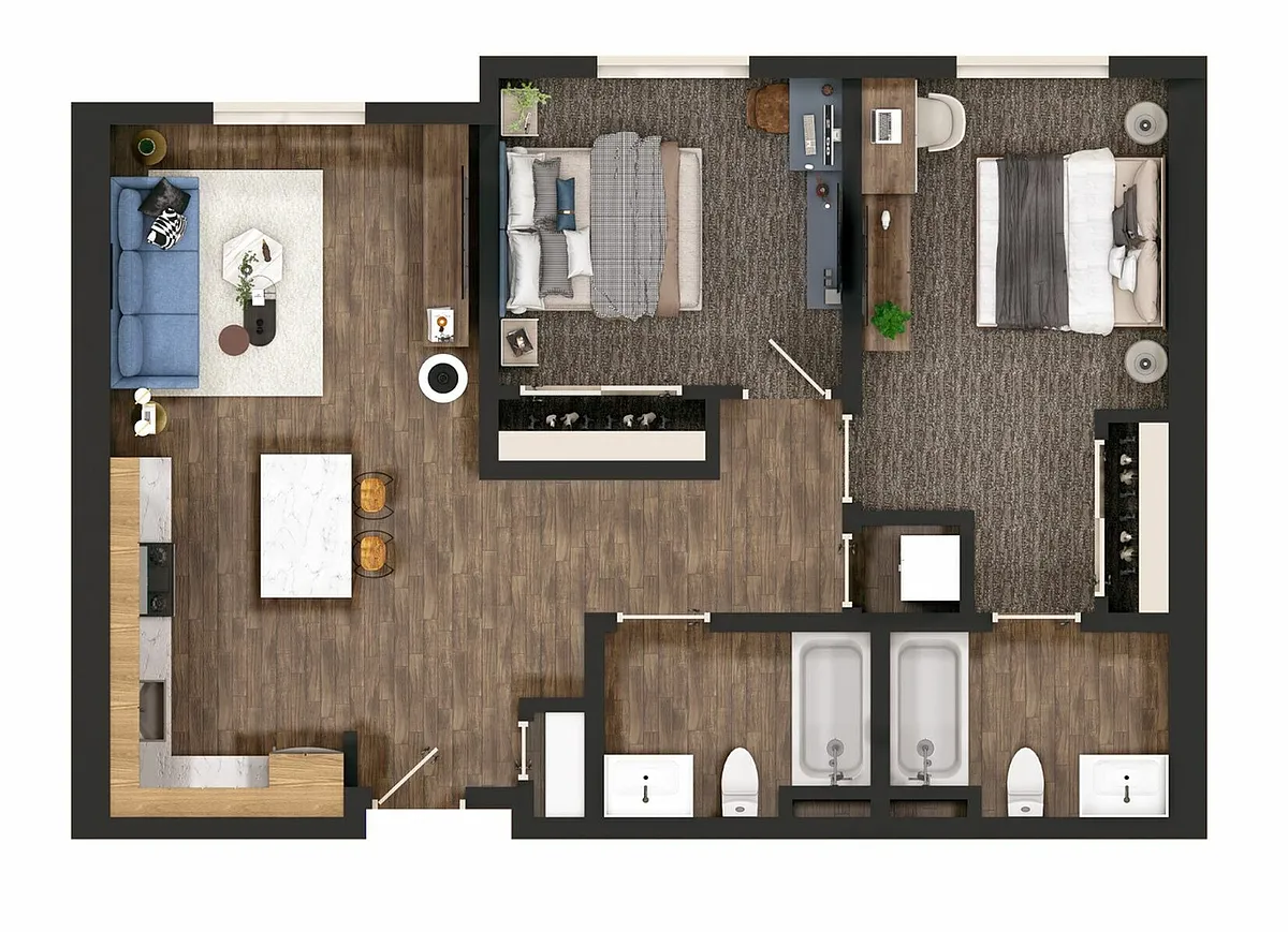 Floor plan 2 bed, 2 bath B2