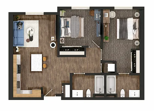 Floor plan 2 bed, 2 bath B2