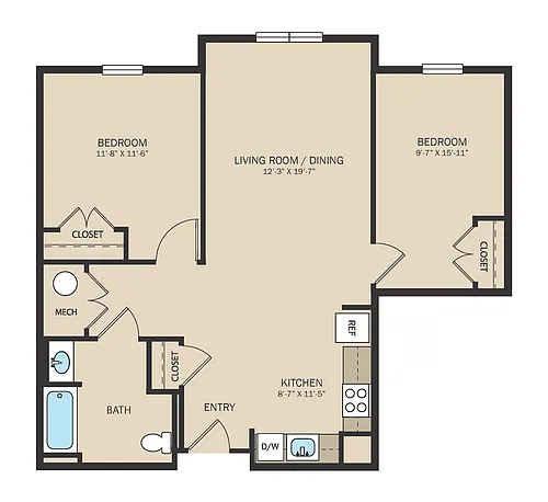 Floor plan 2 Bedroom WAITLIST