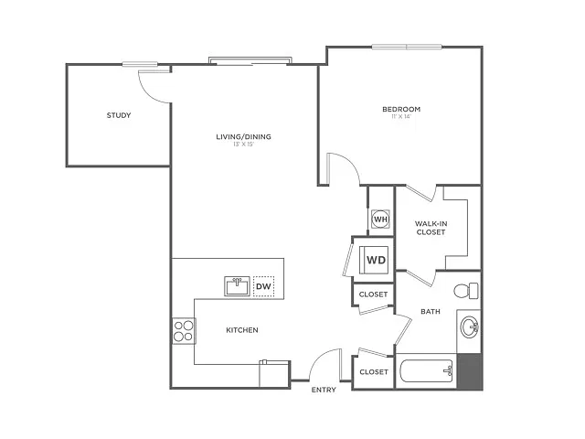 Floor plan One Bedroom One Bath (863 SF)