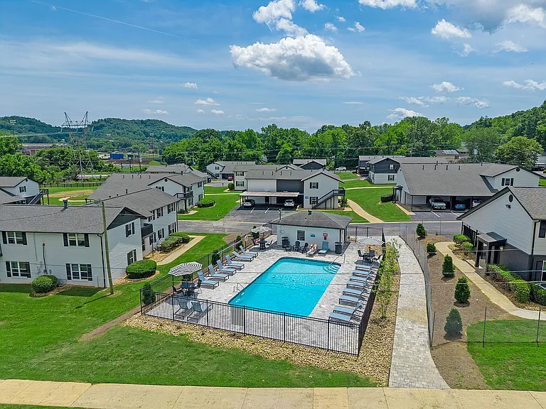 Aerial view of the pool & sundeck