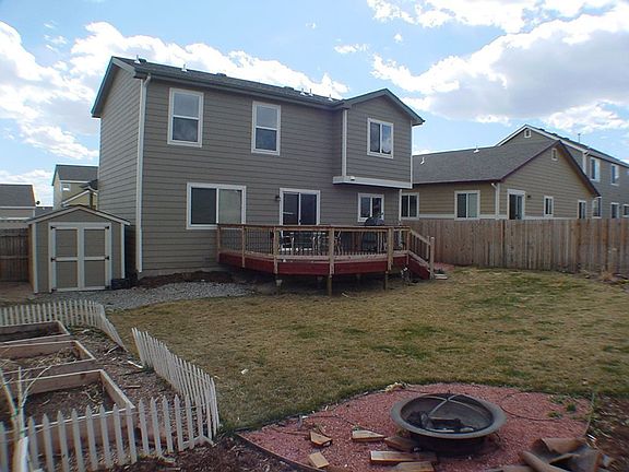 Fenced backyard with storage shed included