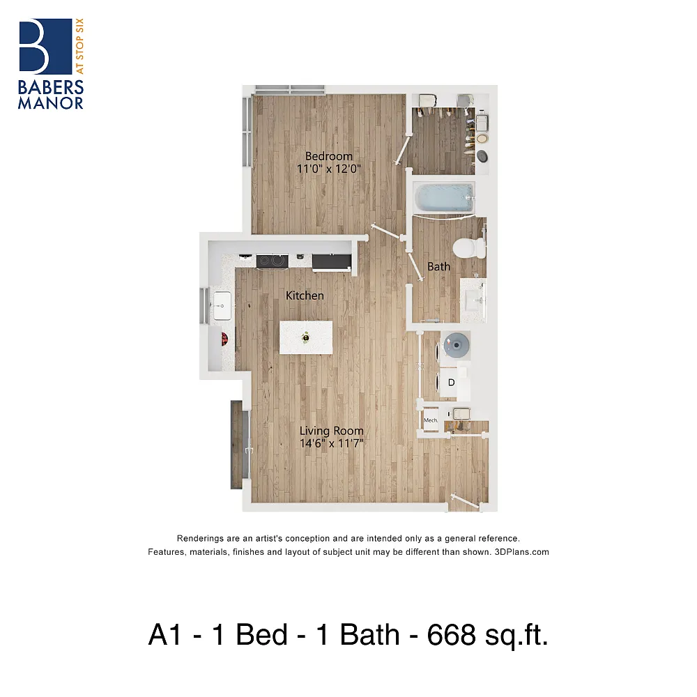 Floor plan A1 | 1 Bed | 1 Bath | 30