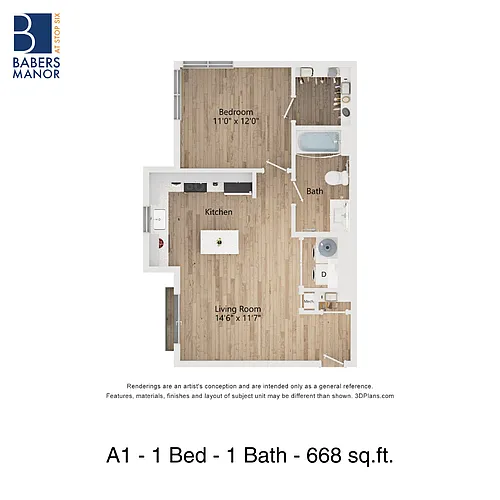 Floor plan A1 | 1 Bed | 1 Bath