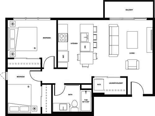 Floor plan 2 bed 1 bath 2 Bed 1 Bath 4
